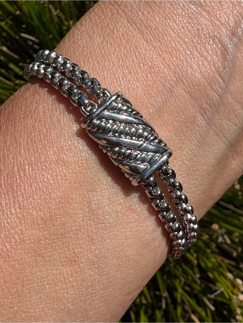 MX Silver-tone Pave Round Double-link Bracelet - Picture 4 of 6